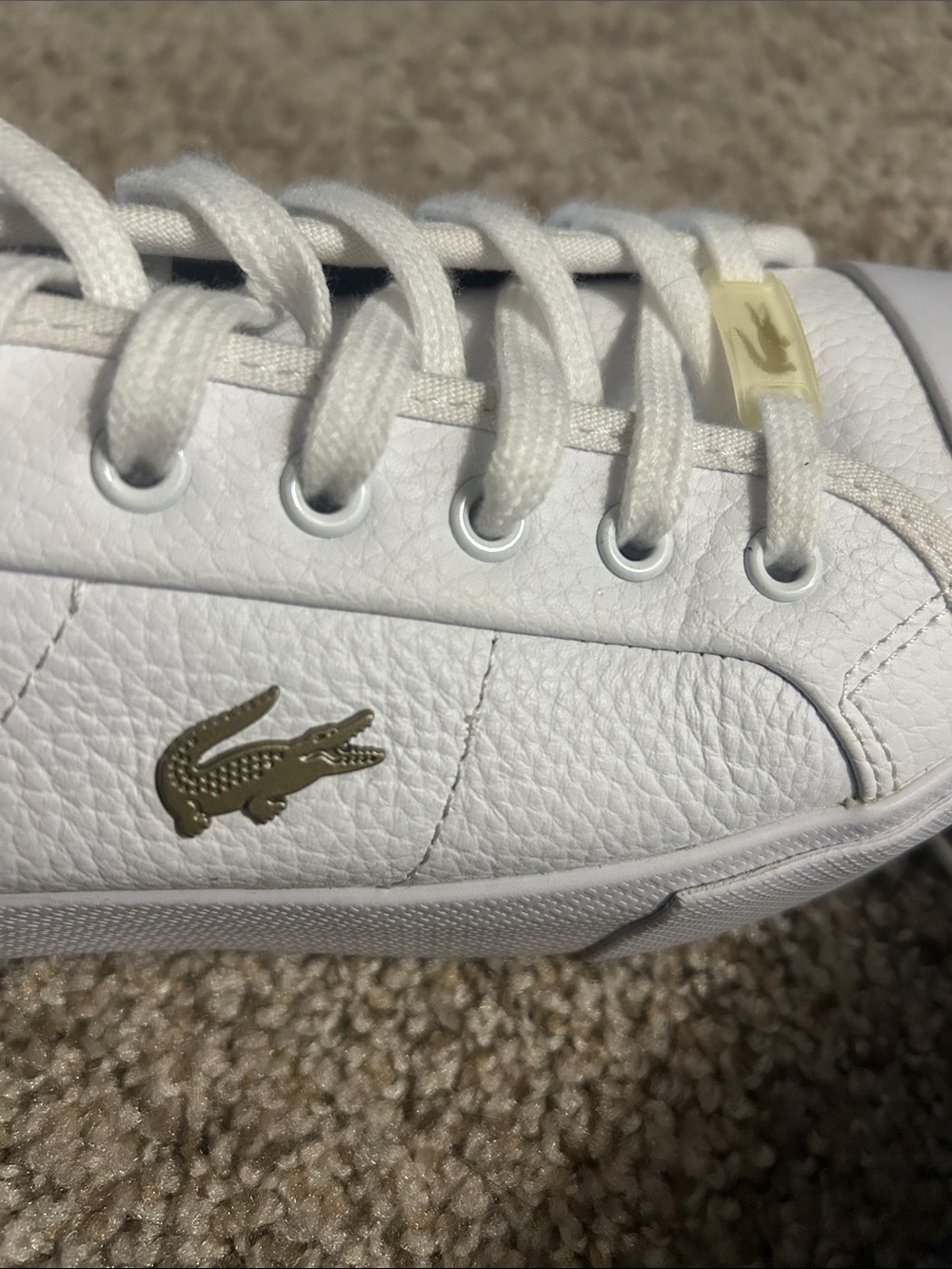 Lacoste White Low-Top Leather Sneakers with Gold Logo Detail - Picture 4 of 5